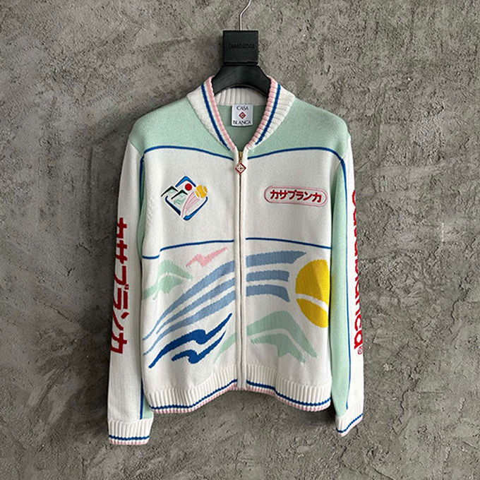 casablanca mountain graphic zip knit bomber jacket